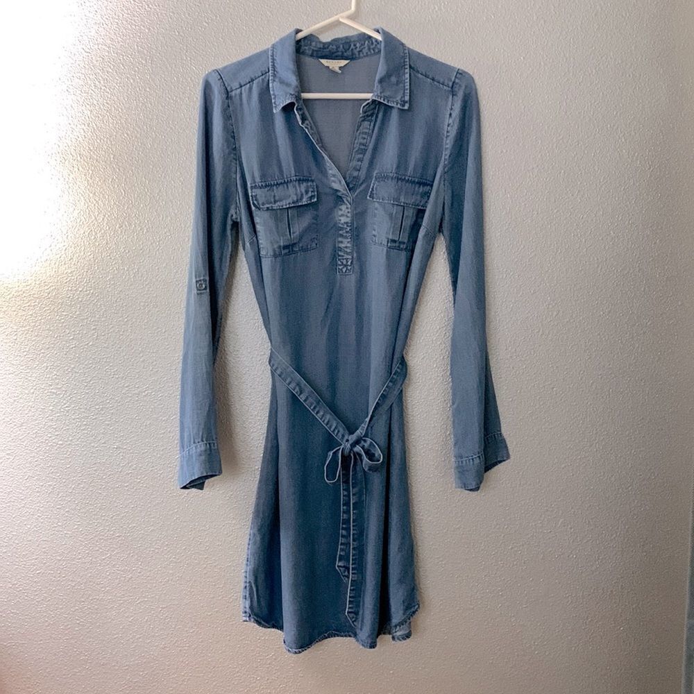 🟢3 items for $20 SONOMA lyocell shirt style dress tabbed long sleeves split